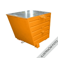 Výklopný kontejner TRV s výpustí a víkem, oranžová, nosnost 2000 kg